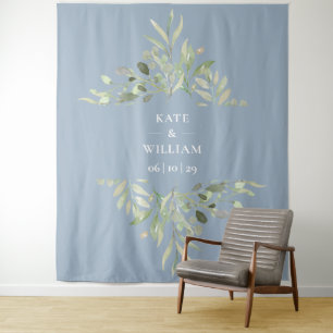 Tenture Dusty Blue Greenery Mariage Photo Booth Backdrop