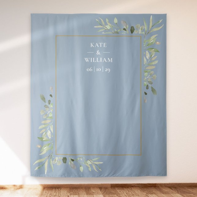 Tenture Dusty Blue Greenery Mariage Photo Booth Backdrop (Créateur téléchargé)