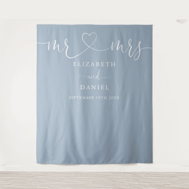 Tenture Dusty Blue M. Et Mme Heart Script Mariage (Devant)