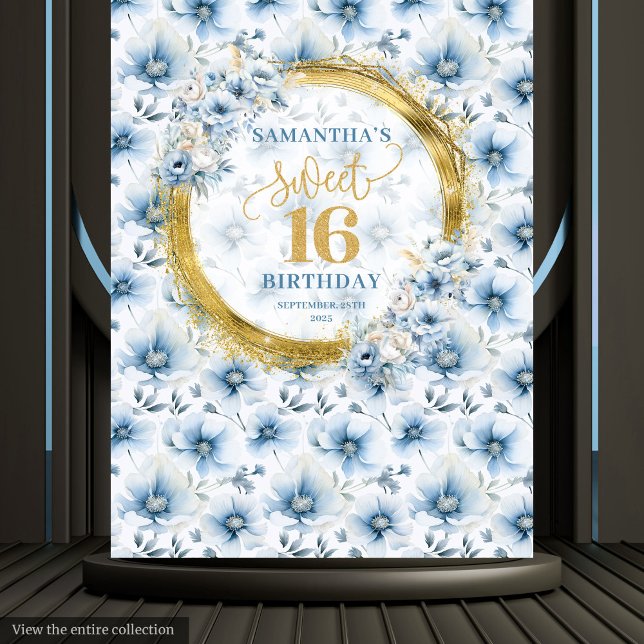 Tenture Dusty Blue Personnalisé Sweet Sixteen Paillettes D (Personalized Dusty Blue Sweet Sixteen Gold Glitter Tapestry)