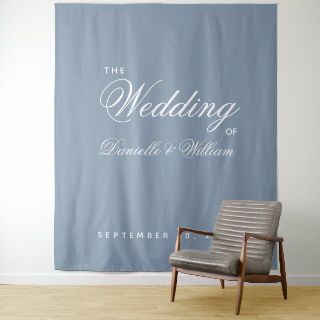 Tenture Dusty Blue Simple Élégant Script Mariage fond (En situation)