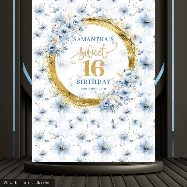 Tenture Dusty Blue Sweet moderne 16 Parties scintillant or (Modern Dusty Blue Sweet 16 Gold Glitter Tapestry Decor)