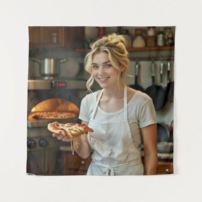 Tenture Eating Pizza Photo Personalize Customize (Devant)