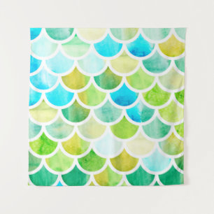 Tenture Échelles de sirène. Aquarelle écailles de poisson.