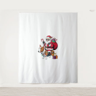 Tenture Éclairage de Noël Père Noël Riding Bull Terrier Ch