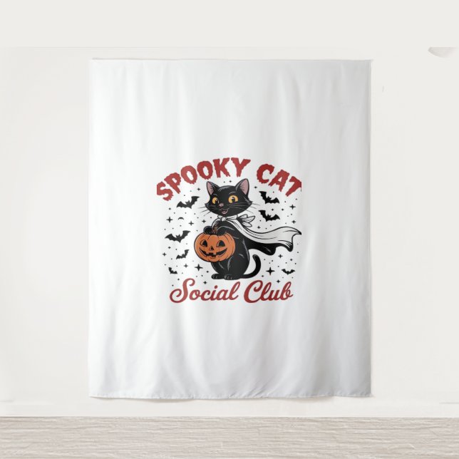 Tenture Éffrayant Cat Social Club PNG - Cute Halloween Cla (Devant)