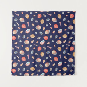 Tenture Elégance du coquillage : Motif bleu d'été.