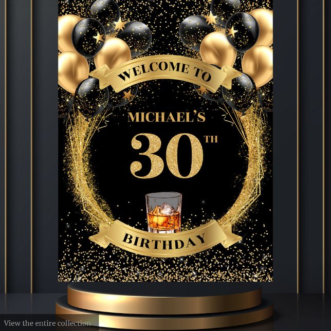 Tenture Elégant 30e homme Birthday Whiskey fond (Elegant 30th Man Birthday Whiskey Backdrop)