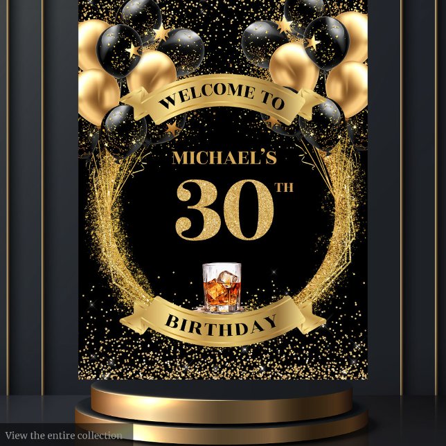 Tenture Elégant 30e homme's Birthday Whiskey fond (Elegant 30th Man's Birthday Whiskey Backdrop)