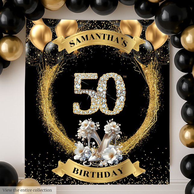 Tenture Élégant 50e anniversaire de fond Numéros de diaman (Elegant 50th Birthday Backdrop Diamond Numbers Heels)