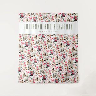 Tenture Élégant aquarelle verdure rose mariage personnalis