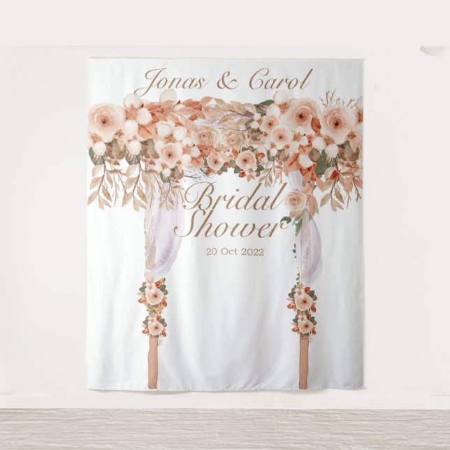 Tenture Elégant beige rose nuptiale douche fiancée fleurie (Devant)
