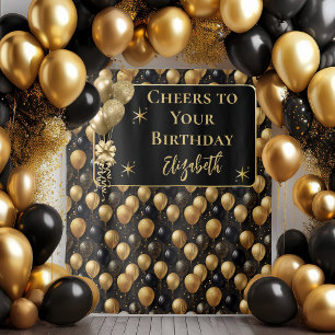 Tenture Elégant Black Gold Balloons d'anniversaire fond