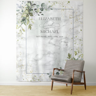 Tenture Elégant bleu Dusty Eucalyptus Marbre vert