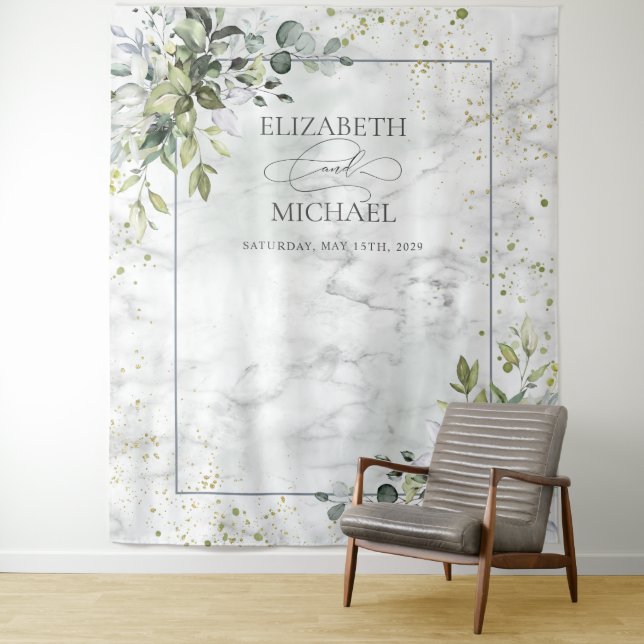 Tenture Elégant bleu Dusty Eucalyptus Marbre vert (En situation)