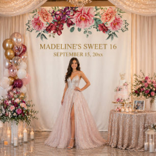 Tenture Élégant Bourgogne Floral Pink Peonies Sweet 16