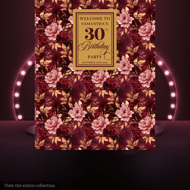 Tenture Elégant Burgundy Blush Gold Boho 30e anniversaire (Elegant Burgundy Blush Gold Boho 30th Birthday Tapestry)