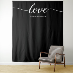 Tenture Elegant Chic Black Love Script Mariage fond de scè