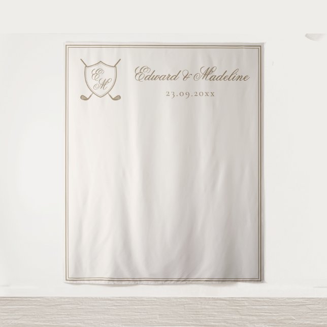 Tenture Elégant Crest Monogram Golf Mariage Photo fond (Devant)