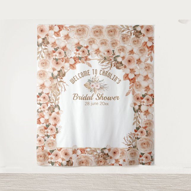 Tenture Élégant floral rose beige shower de mariage (Devant)