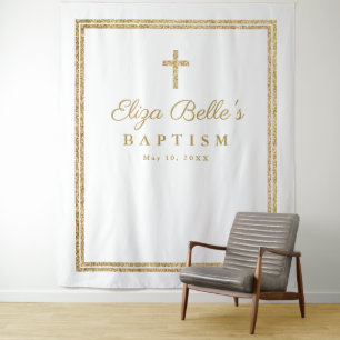 Tenture Elegant Gold Cross Baptism Photo Booth fond