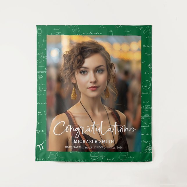 Tenture Elegant Green Math Congratulations Photo Graduate (Devant)