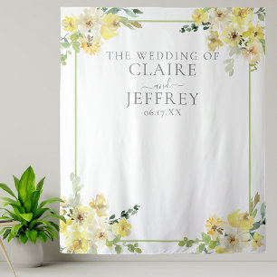 Tenture Elégant jaune Floral Sage Vert Mariage fond