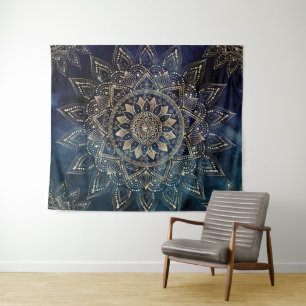 Tenture Elégant Mandala Gold Blue Galaxy