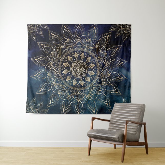Tenture Elégant Mandala Gold Blue Galaxy (En situation (horizontale))