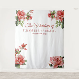 Tenture Elégant mariage rose roses photo stand fond