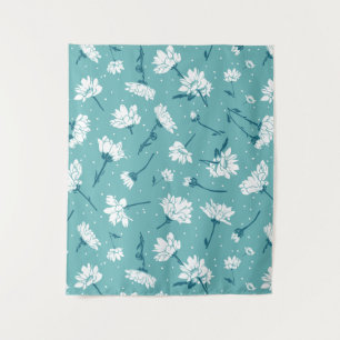Tenture Élégant motif floral - Botanique Turquoise et blan