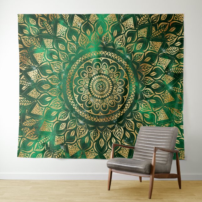 Tenture Élégant or vert Mandala Floral (En situation (horizontale))