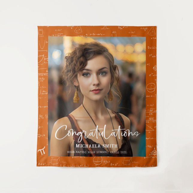 Tenture Elegant Orange Math Congratulations Photo Graduate (Devant)