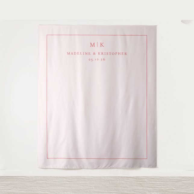 Tenture Elegant Pink Minimalist Initials (Devant)