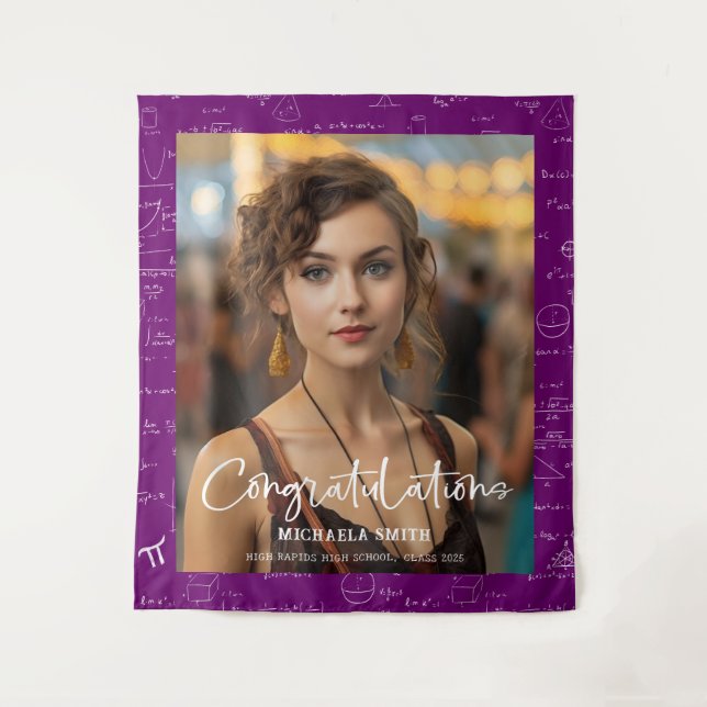 Tenture Elegant Purple Math Congratulations Photo Graduate (Devant)