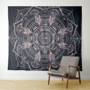 Tenture Elégant Rose Gold Mandala Gray Nebula Design