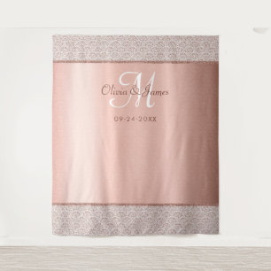 Tenture Elegant Rose Gold Monogram Wedding Backdrop
