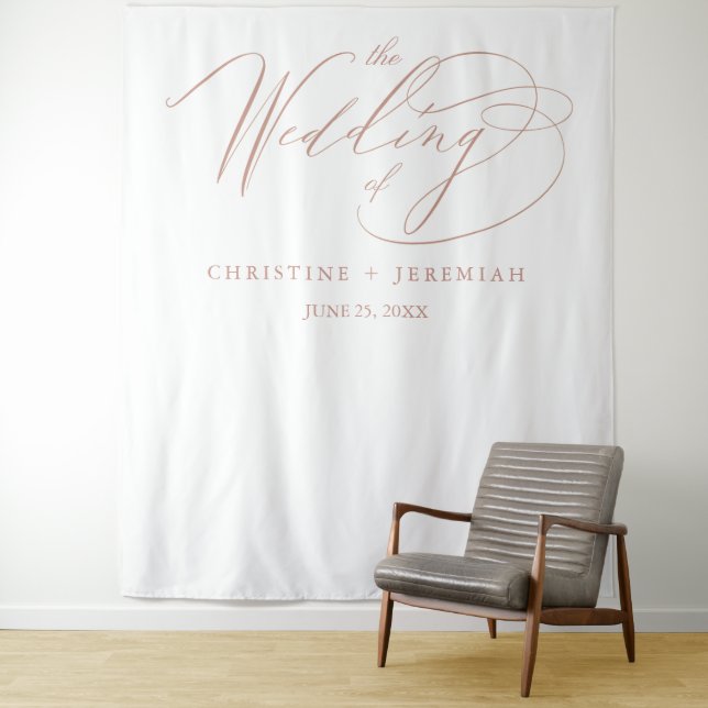 Tenture Élégant Rose Gold Script Calligraphie Mariage blan (En situation)