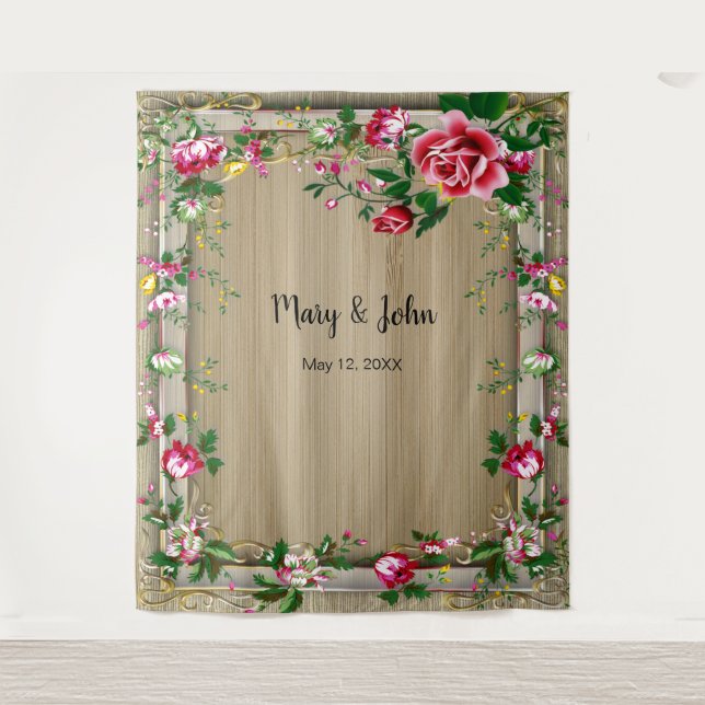 Tenture Elégant Rustic Red Roses Mariage Photo fond (Devant)