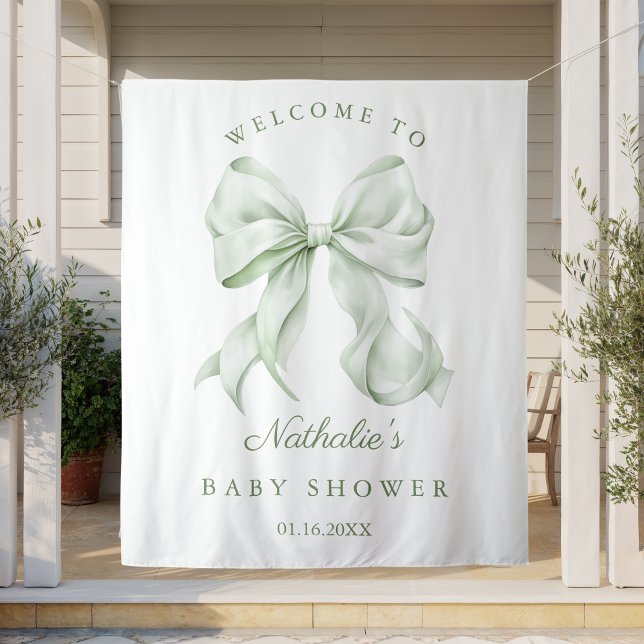 Tenture Elégant Sage Green Bow Baby shower fond (Créateur téléchargé)