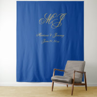 Élégant Sapphire Blue Gold Script Monogramme Maria