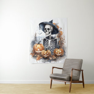 Tenture Elégant Squelette Halloween Aquarelle