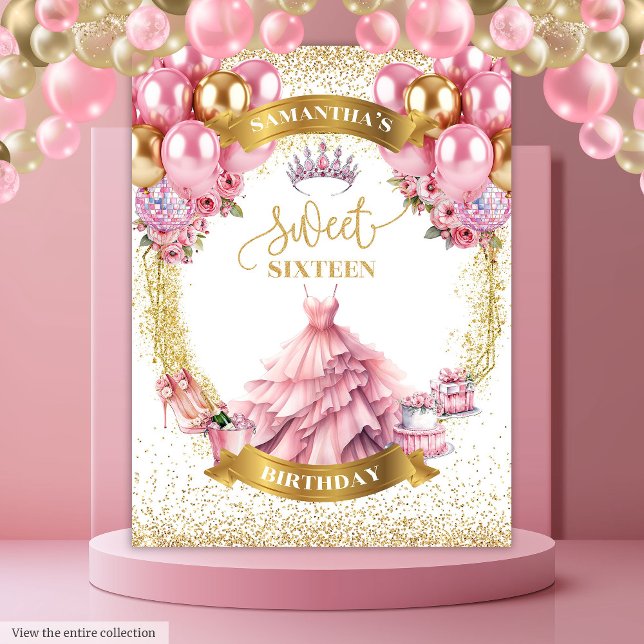 Tenture Elégant Sweet sixteen Fond Ballons d'or rose (Must-See Sweet Sixteen Backdrop Pink Gold Balloons)
