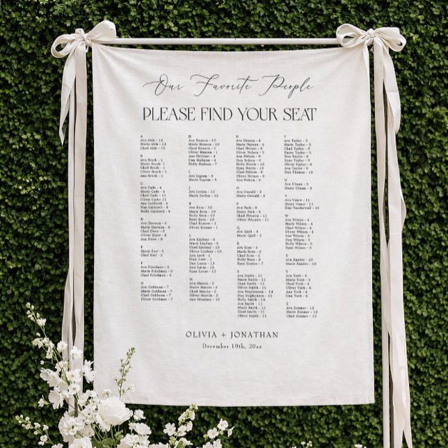 Tenture Elegant Wedding Seating Chart Alphabetical Fabric (Créateur téléchargé)