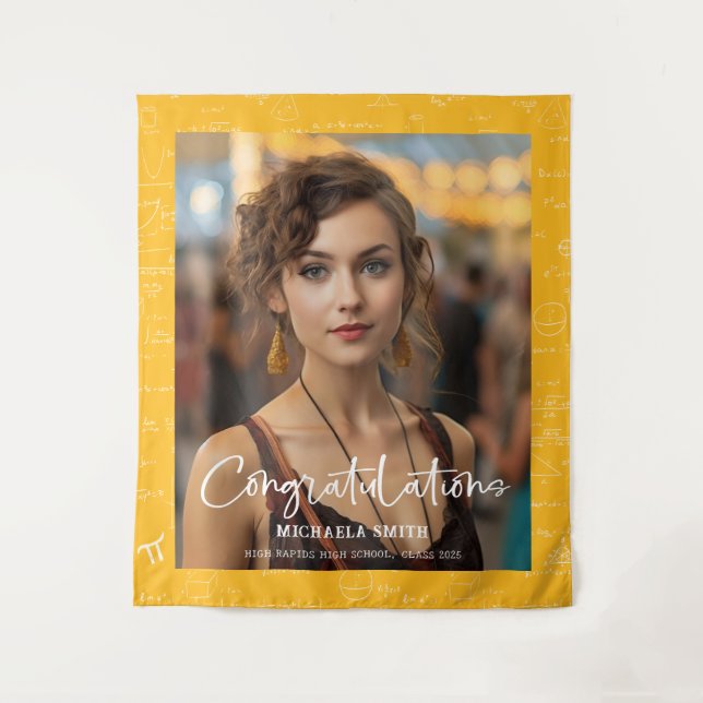 Tenture Elegant Yellow Math Congratulations Photo Graduate (Devant)