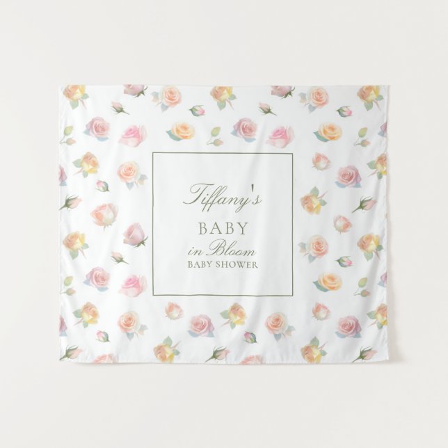 Tenture Élégante Aquarelle Bébé en Fleur Fille Baby Shower (Devant (Horizontal))