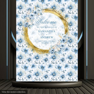 Tenture Elégante aquarelle Dusty Bleu Mariage or