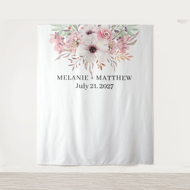 Tenture Elégante aquarelle rustique Mariage floral fond (Devant)