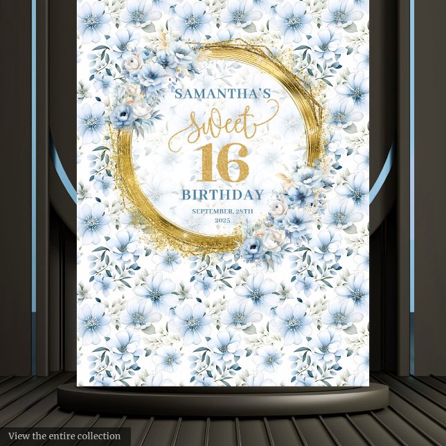 Tenture Elégante Boho bleu clair Sweet sixteen Parties sci (Elegant Boho Light Blue Sweet Sixteen Gold Glitter Tapestry)