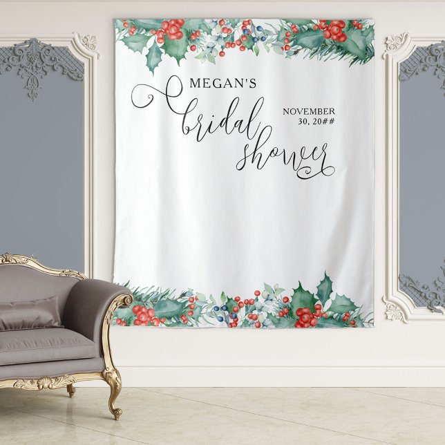 Tenture Élégante calligraphie Hiver Holly Fête des mariées (Créateur téléchargé)
